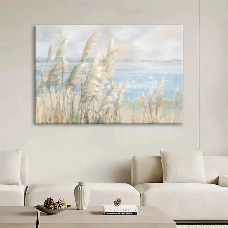 

Hand Drawn Oil Painting, Abstract Pastoral Scenery, reeds, Living Room Decoration Painting, Dining Room Hanging Painting, Mural