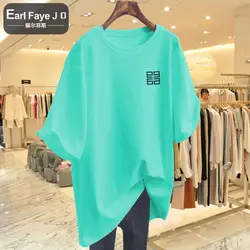 Women Clothing Fashion Vintage Geometric Print Basic T-shirt Summer Casual Loose O-neck Short Sleeve Top Tee Versatile Pullovers