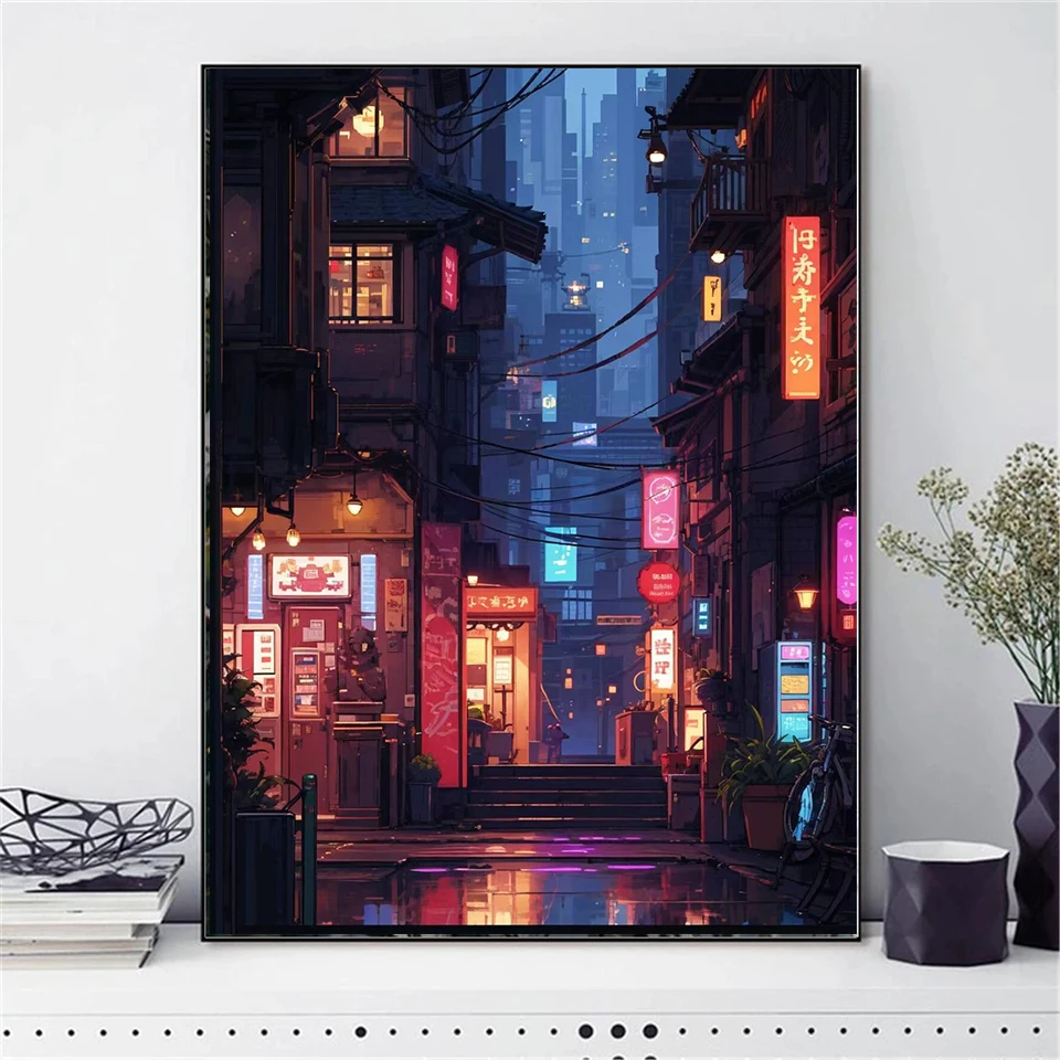 Diamond Embroidery Landscape Cyberpunk City Mosaic Diamond Painting New Collection 2024 Building Scenery Rhinestones