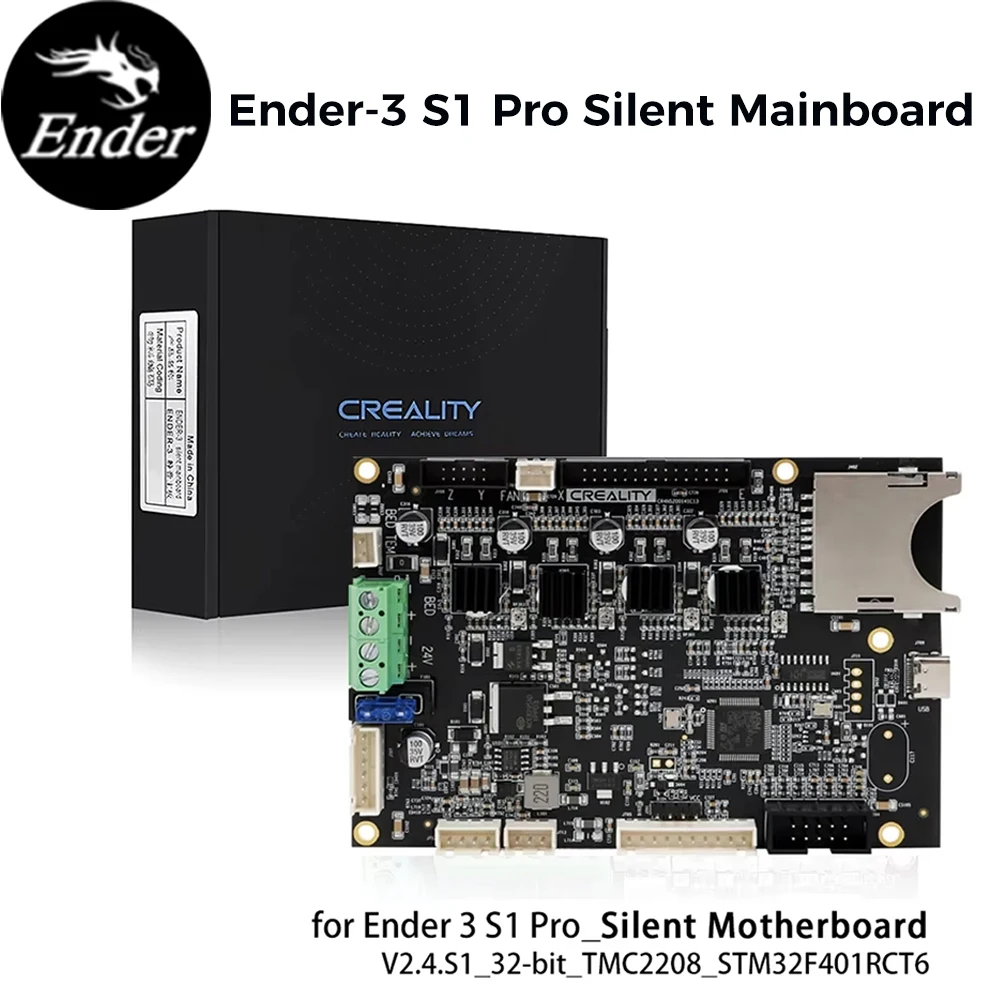 

Бесшумная материнская плата Creality для комплекта Ender-3 S1 Pro, 32-битный V2.4.S1, детали 3D-принтера, обновленная высокопроизводительная TMC2208 STM32F401RCT6
