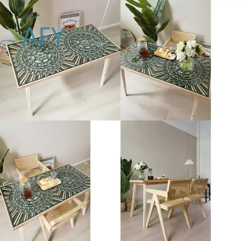 Solid Wood Rectangular Dining Table and Chairs Set for Medieval Restaurant Decor Wooden Coffee Table for Vintage Farmhouse