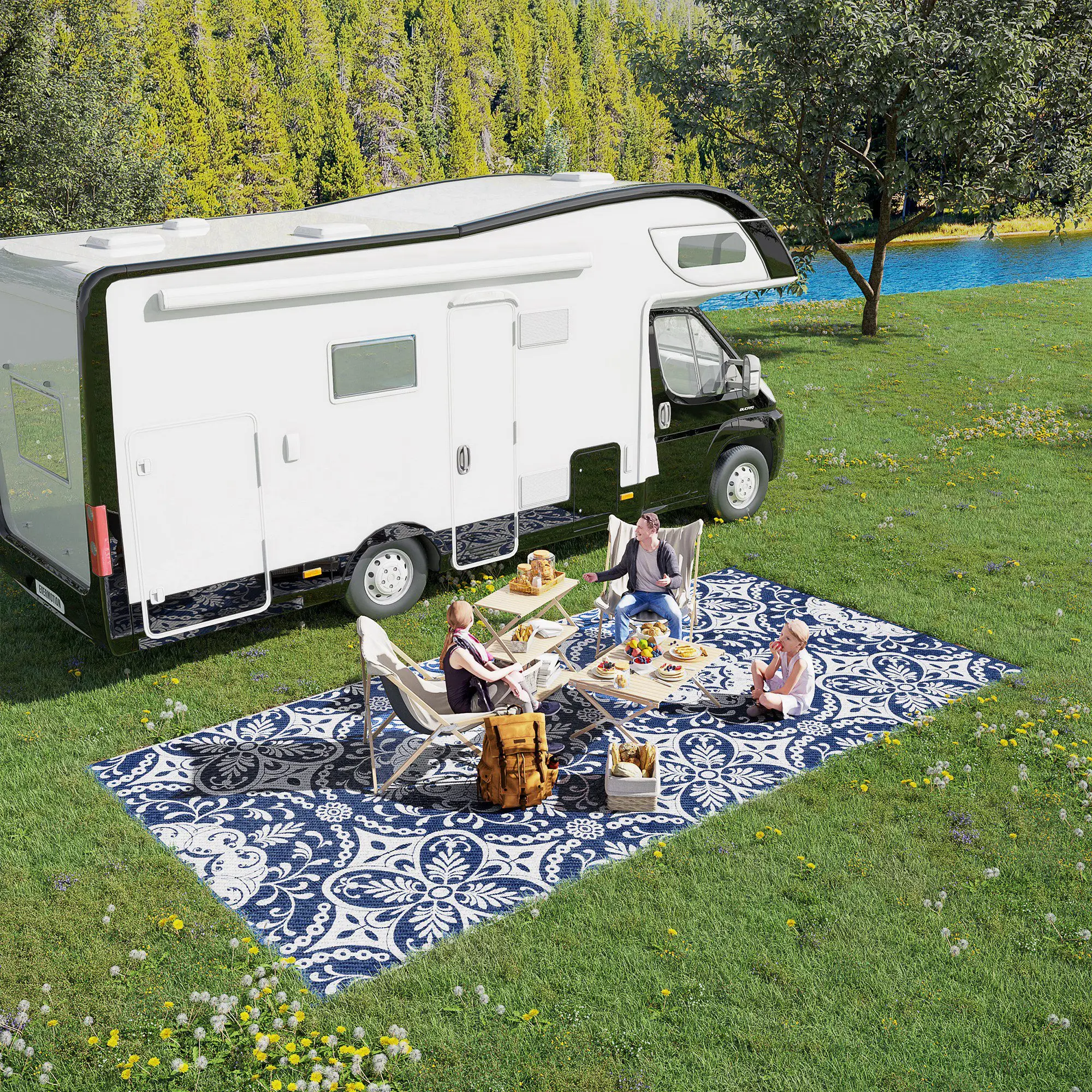 Reversible Outdoor Rug Carpet, Waterproof Plastic Straw Rug, Portable RV Camping Rugs with Carry Bag for Backyard