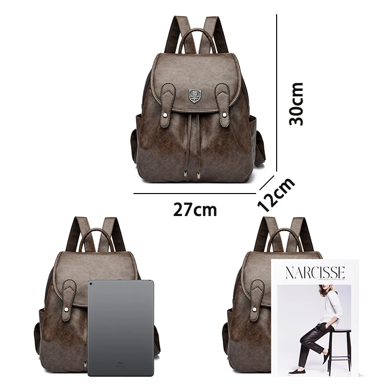 LANYIBAIGE Glossy PU Leather Solid Color Large Capacity Multi Pocket Design Women's Versatile Fashionable Backpack Travel Bag