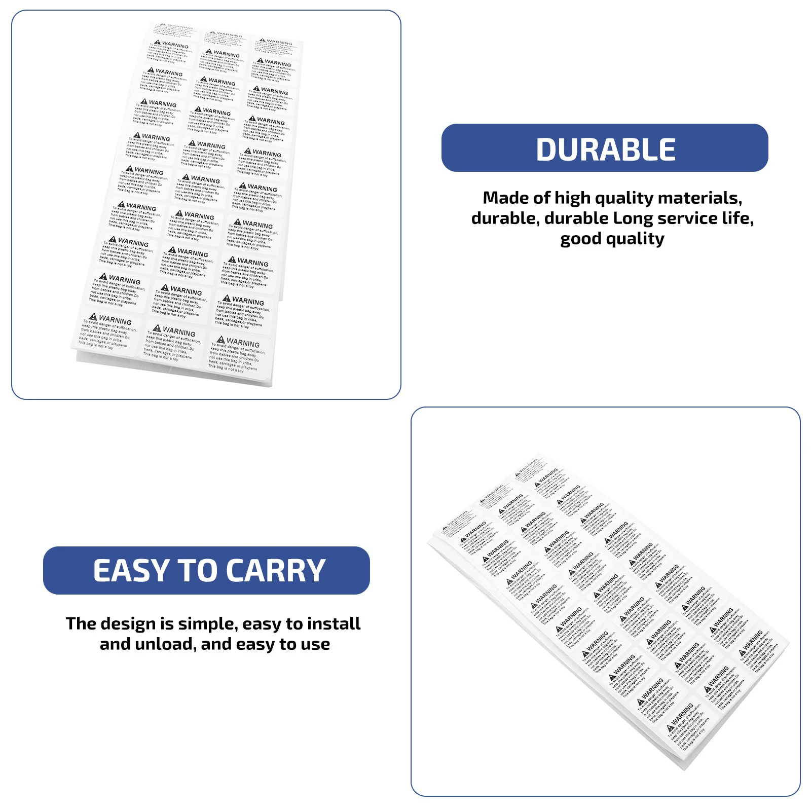 

1 Roll Anti-Suffocation Warning Sticker Clear Large Font Strong Adhesive Water Resistant Choking Safety Label For Bags Packaging