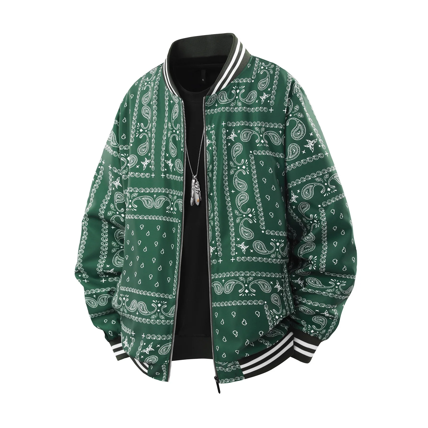 Men's Paisley Patchwork Baseball Jacket, Casual Stand Collar Jackets For Man,  Korean Style Sports Coats