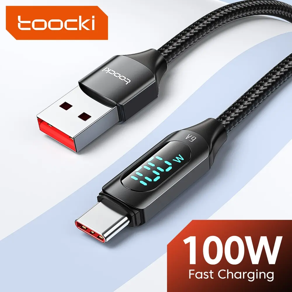 Toocki-Cable USB tipo C de carga rápida, Cable de datos para Huawei Honor, Xiaomi, Samsung, 1m, 2m, 100W