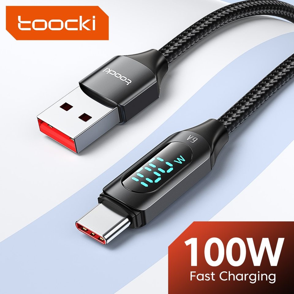  Toocki 100W USB Type C Cable For Huawei Honor Xiaomi Samsung Super Charge Fast Charging USB C Charger Data Cable Wire Cord 1m 2m 