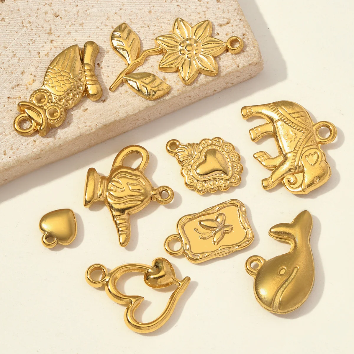 5pcs/Lot Wholesale Stainless Steel Flower Elephant DIY Earring Charms Guitar Owl Necklace Pendant Women Shell Love Heart Jewelry - view 2
