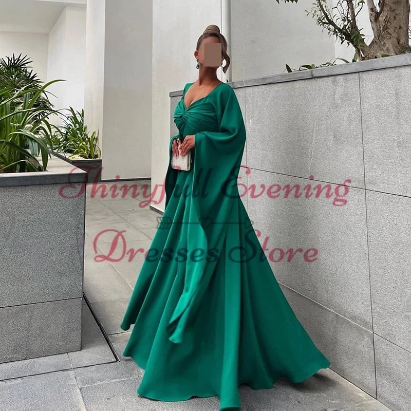 Thinyfull Formal Green A-Line Prom Evening Dresses Saudi Arabia V-Neck Party Dress Women Night Cocktail Prom Gowns Custom Size