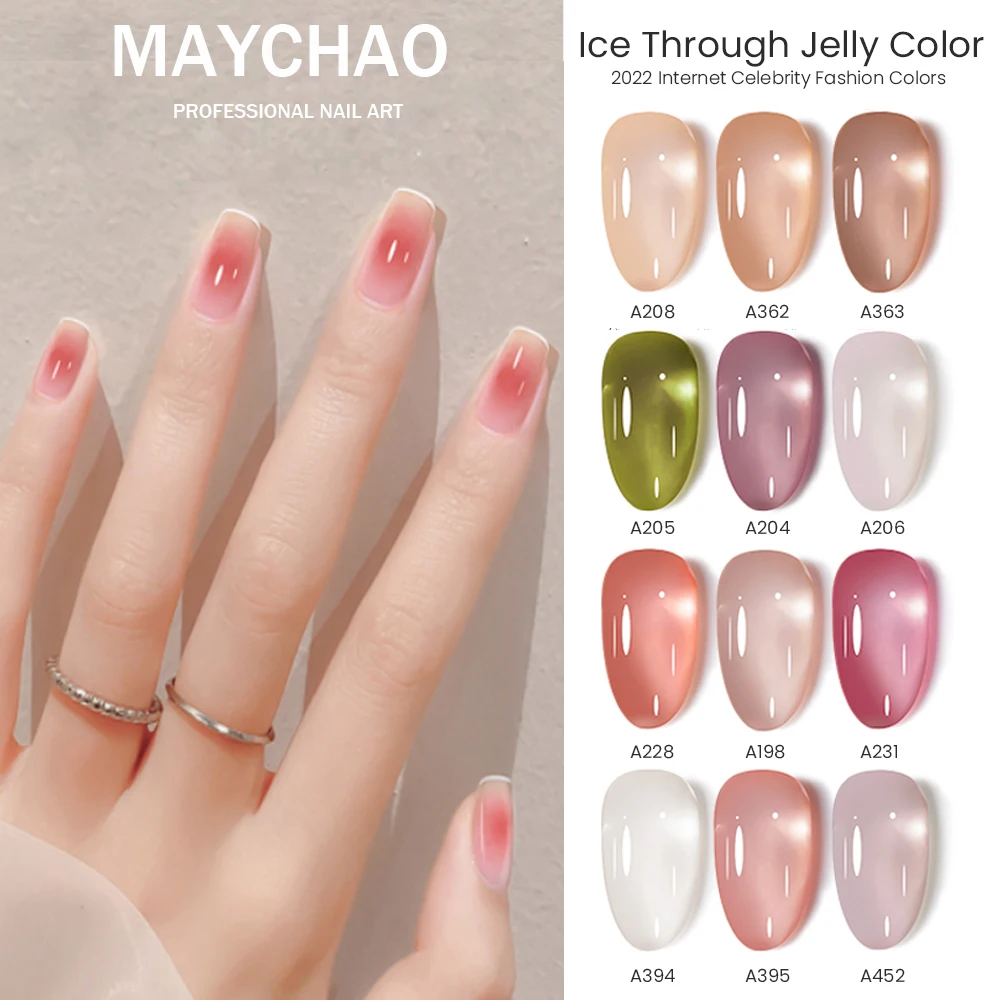 MAYCHAO Jelly Nude Gel Nail Polish 7ml Semi Perman Base Top Coat Soak Off UV LED Varnish Nail Polish Design Nail Art Manicure