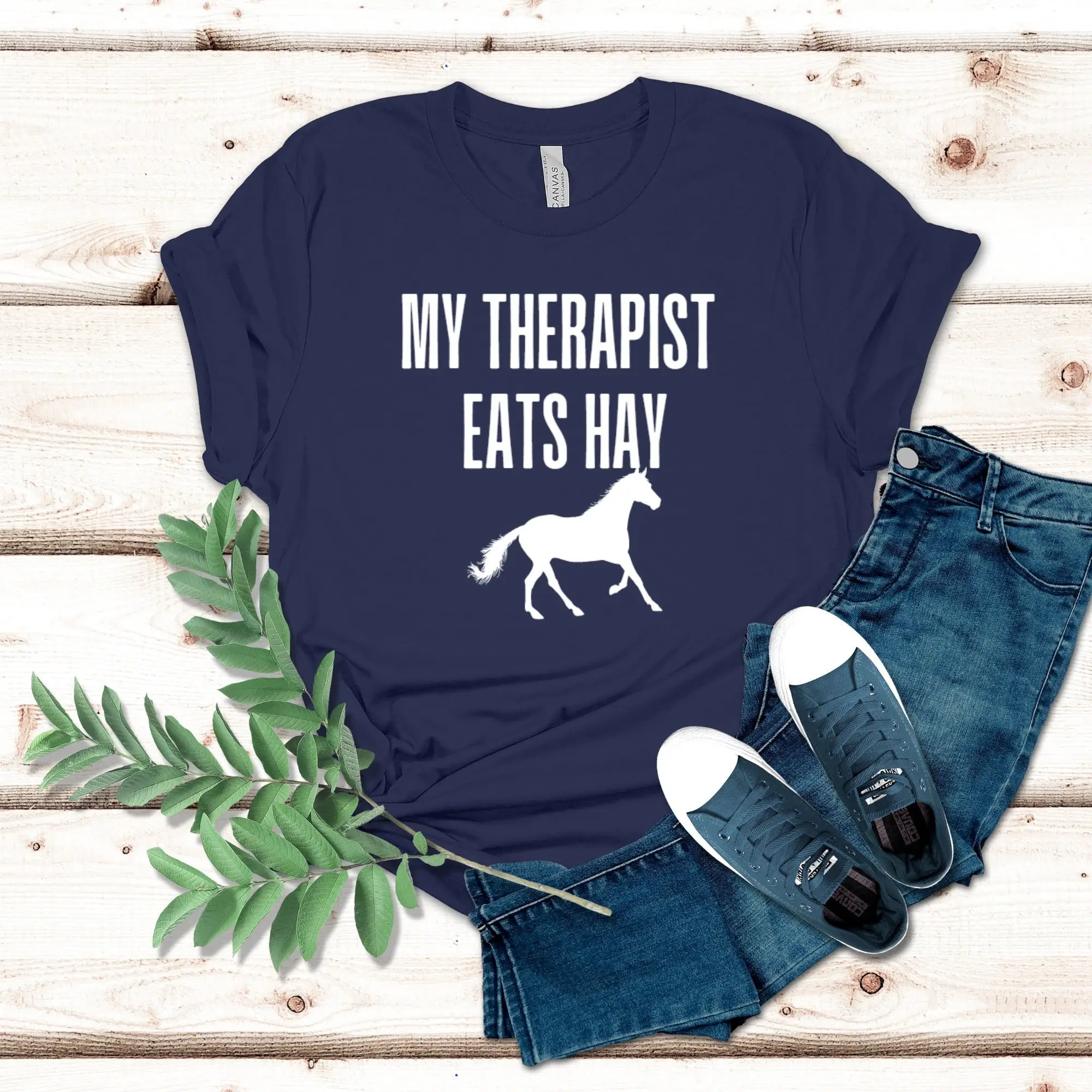 Horse T Shirt gifts women Lover My Therapist Eats Hay men Equestrian Barn Riding ring tee