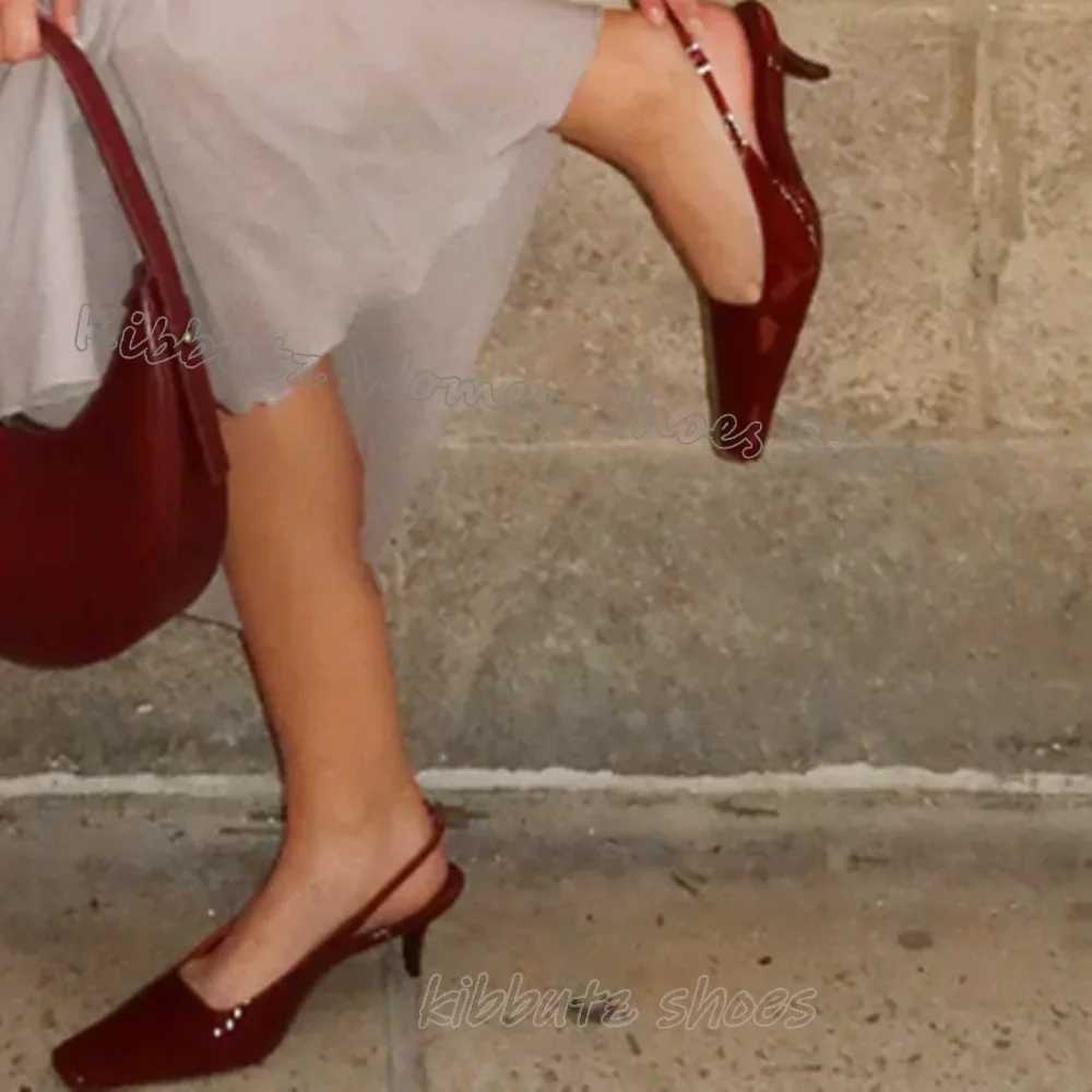 

Slip-On Pumps Belt Buckle Genuine Leather Solid Color Fashion Concise Sexy Elegant Party Women Shoes New Square Toe Thin Heels