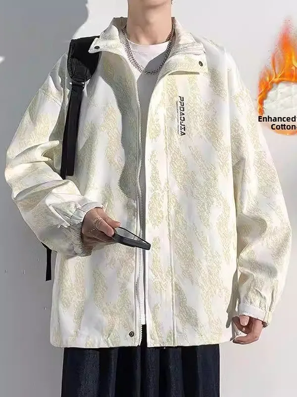 Thiened Fce col montant Jaet hommes automne hiver américain Sle vêtements d'extérieur chauds manteau en coton avec motif k imprimé