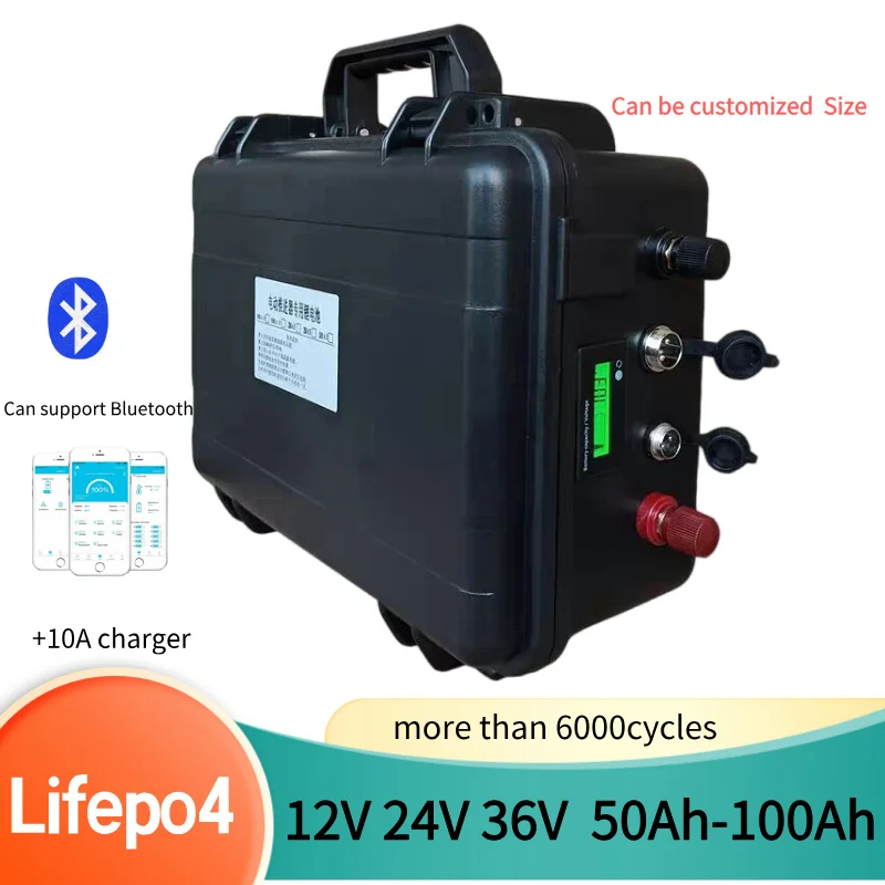 12V 100AH 120Ah 150Ah 24V 36V 40Ah 50AH 60Ah 80Ah lifepo4 lithium battery deep cycle batteries bluetooth BMS with charger