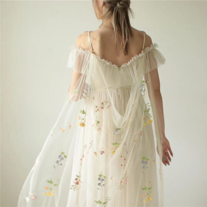 Wild Flowers Bridal Cape Draped Shoulder Veils Long Floral Wedding Shrugs Colorful Accessories for Brides Secret Garden Forest