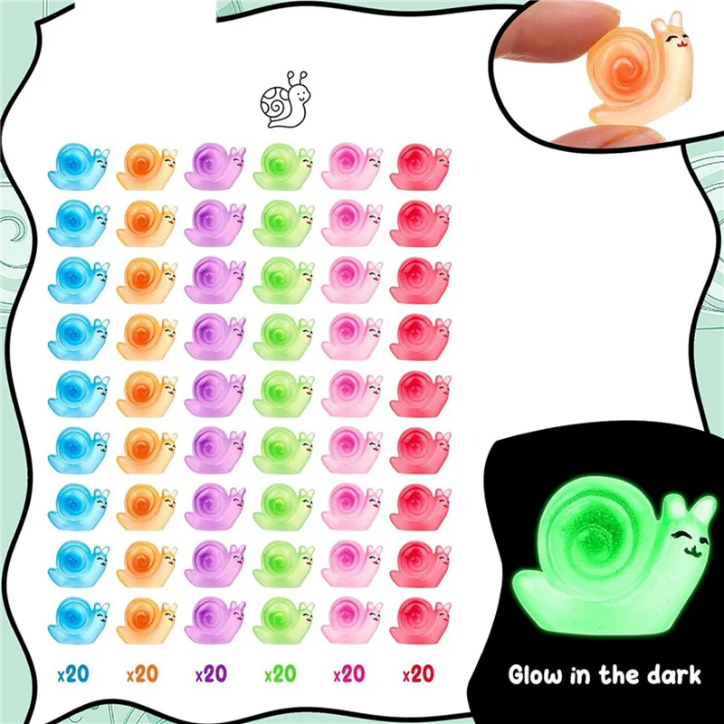 

ABVT-240Pcs Luminous Mini Resin Snail Mini Animals Glow In The Dark Tiny Snail For Home Mini Fairy Garden Aquarium Decor