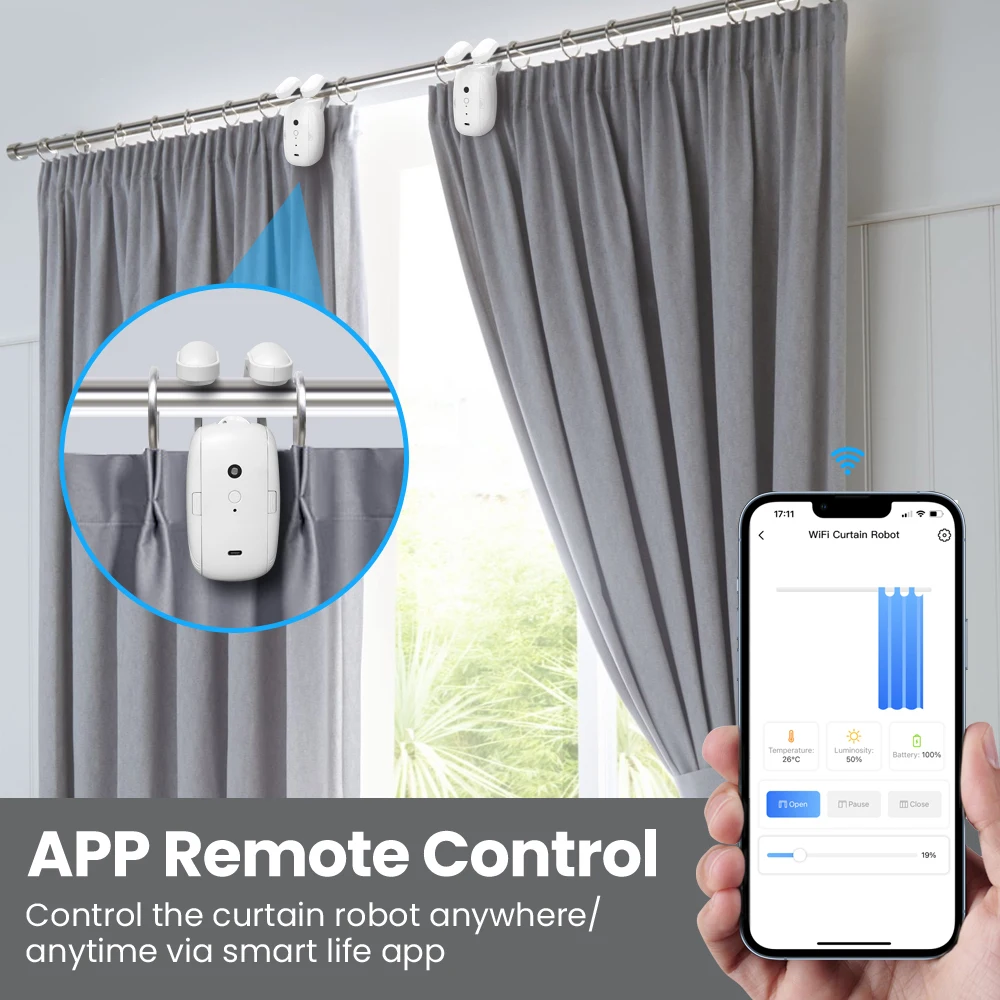 AVATTO WiFi Smart Automatic Curtain Robot,Tuya APP Control Electric Intelligence Curtain Pusher,Work for Alexa Google Home.