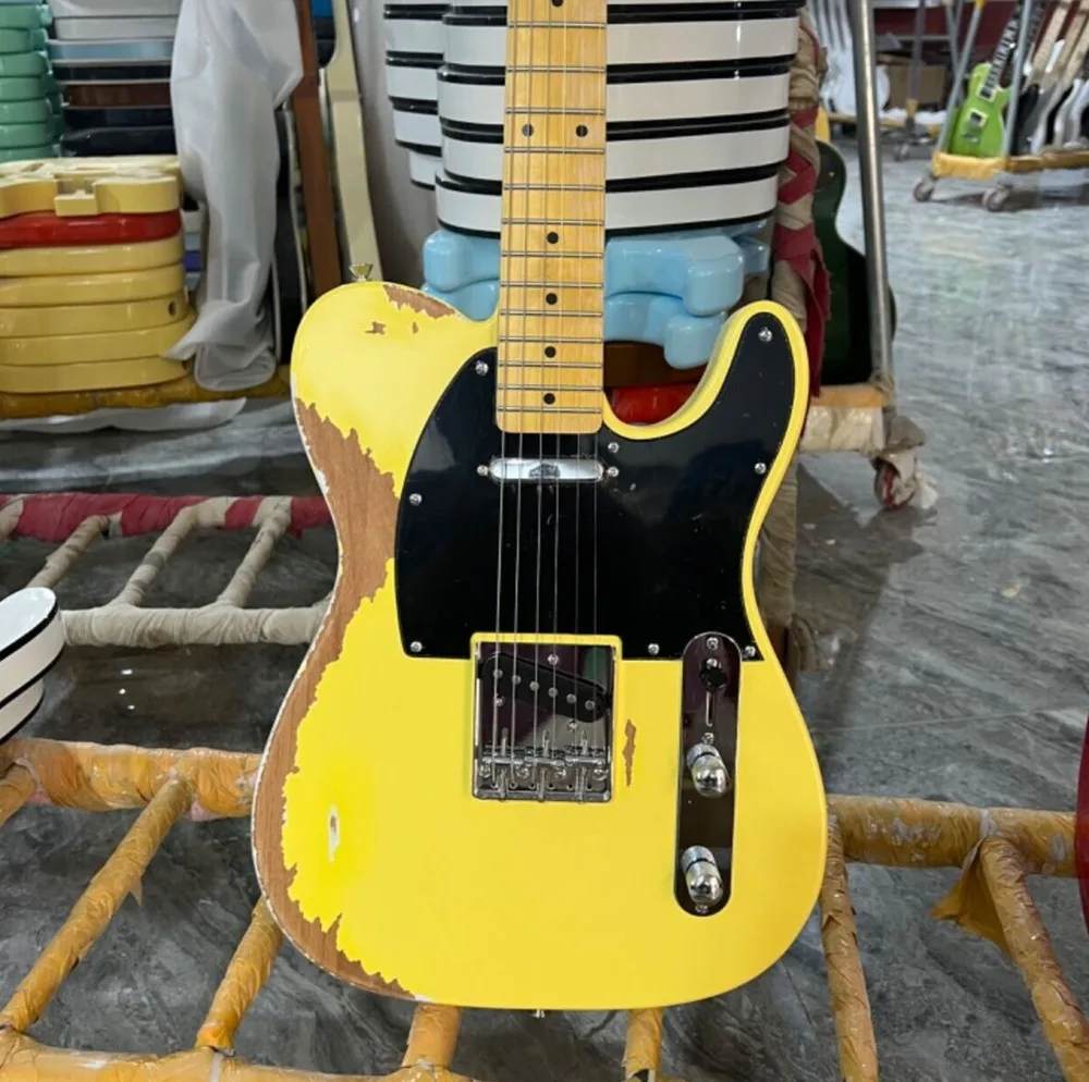 Relic Tele Electric Guitar Maple Fretboard Alder Body Cream Yellow Color