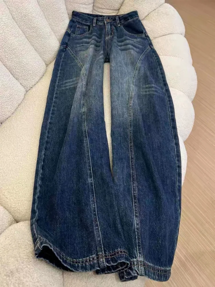 

High Waist Wide Leg Blue Denim Jeans Women's Spring 2026 New Style Casual Loose Fit Floor Length Knife American Streetwear