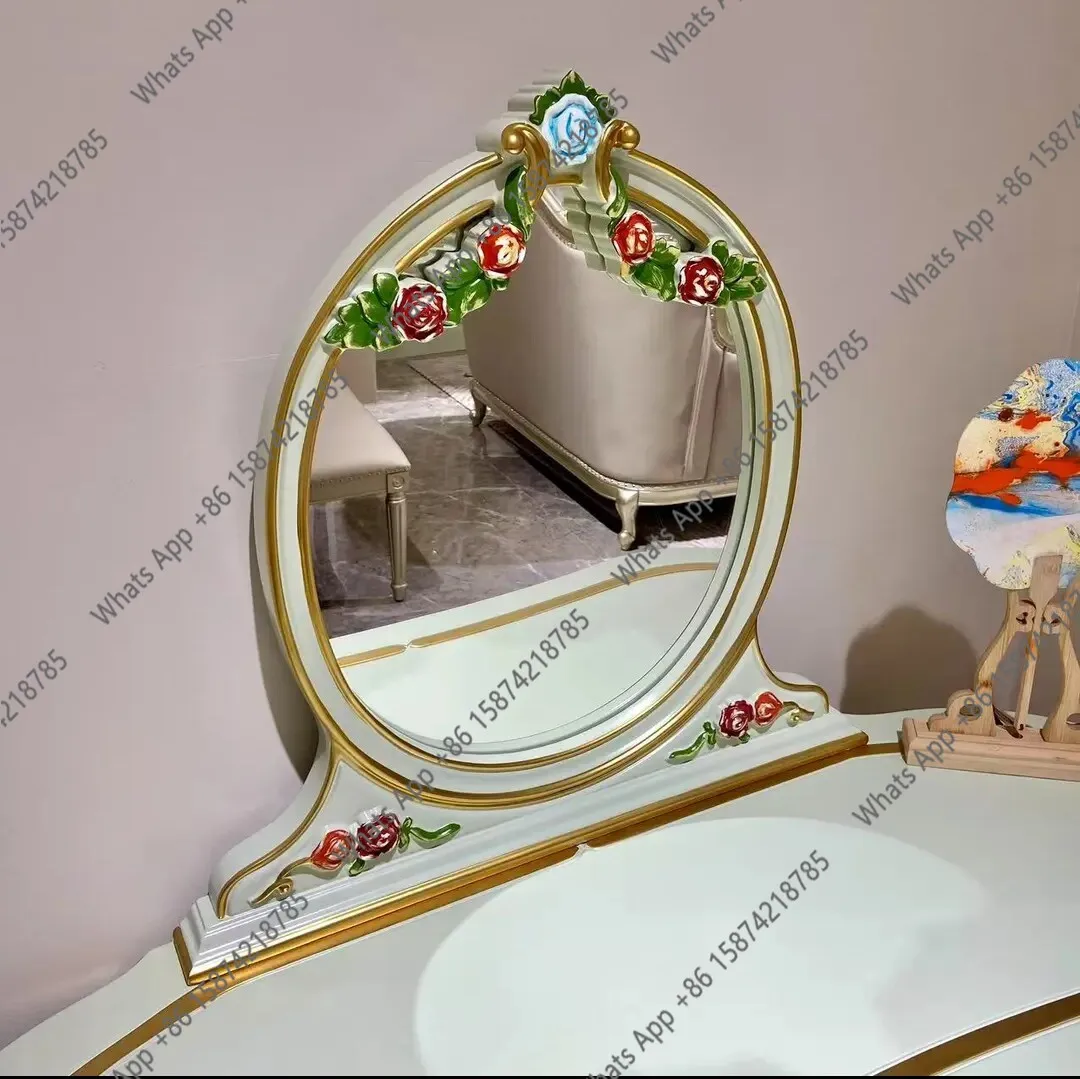 Rt French Romantic Luxury Dressing Table Plant Carving Gold Universal Dressing Table Special-shaped Dressing Table Solid Wood