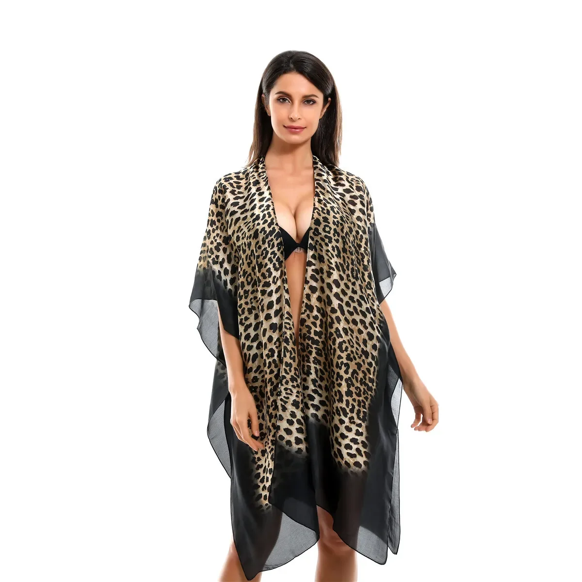 Women Silk Feeling Sun Protection Shawl Lady Summer Chiffon Cardigan Holiday Breathable Bikini Blouse Soft Smooth Beach Cape