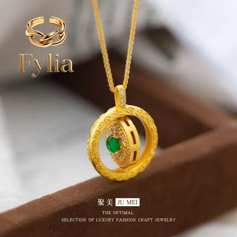 Fylia Jewelry   24K Gold (AU999) Reversible Tathagata Baby Pendant | Gilt Sitting Buddha with 360° Rotating Halo, Chiseled Lotus