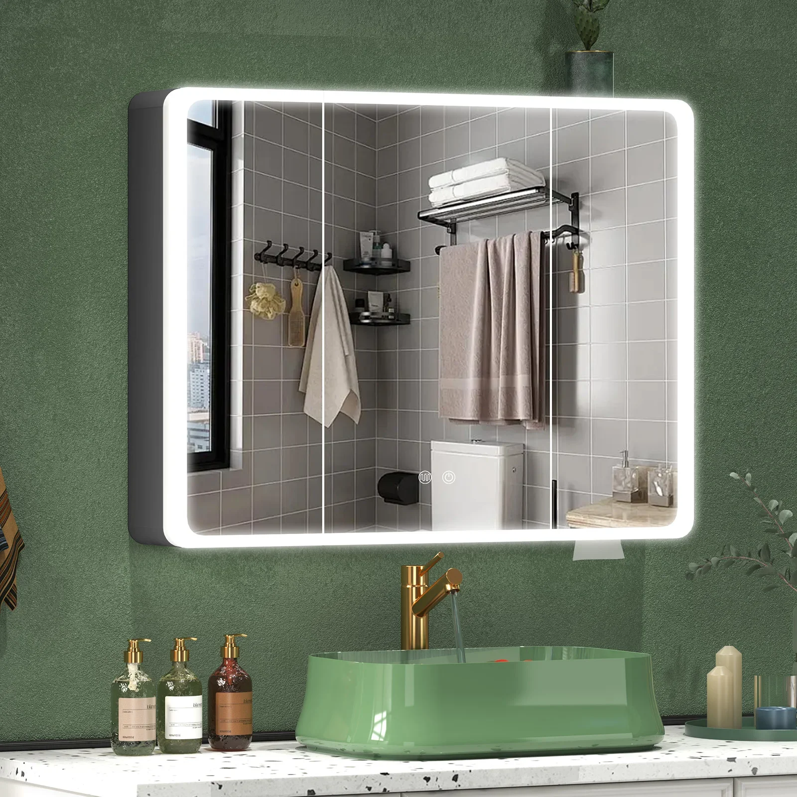 

LED Lighted Medicine Cabinet With Mirror Large 3 Doors Medicine Cabinet Bathroom