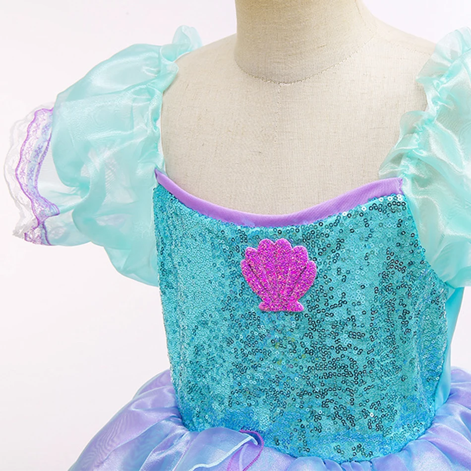 Vestido de sirena para niña pequeña, disfraz de princesa para fiesta de cumpleaños, Ariel, ropa de fantasía para Halloween, vestido elegante de