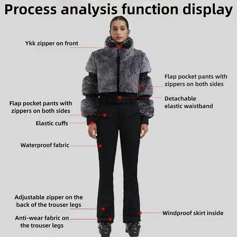 بدلة تزلج من قطعة واحدة للرياضات الخارجية على الجليد بدلة تزلج بقلنسوة حرارية رفيعة بدلة شتوية للنساء مقاومة للرياح ومقاومة للماء
