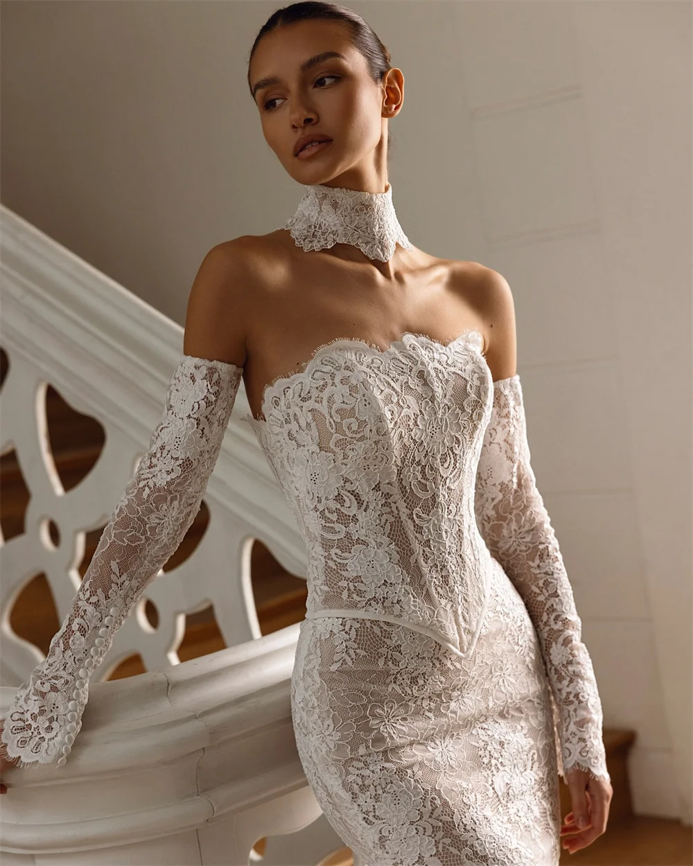 Токио Индивидуальные элегантные свадебные платья без бретелек с вырезом и съемными рукавами, свадебные платья со шлейфом, свадебные платья русалки