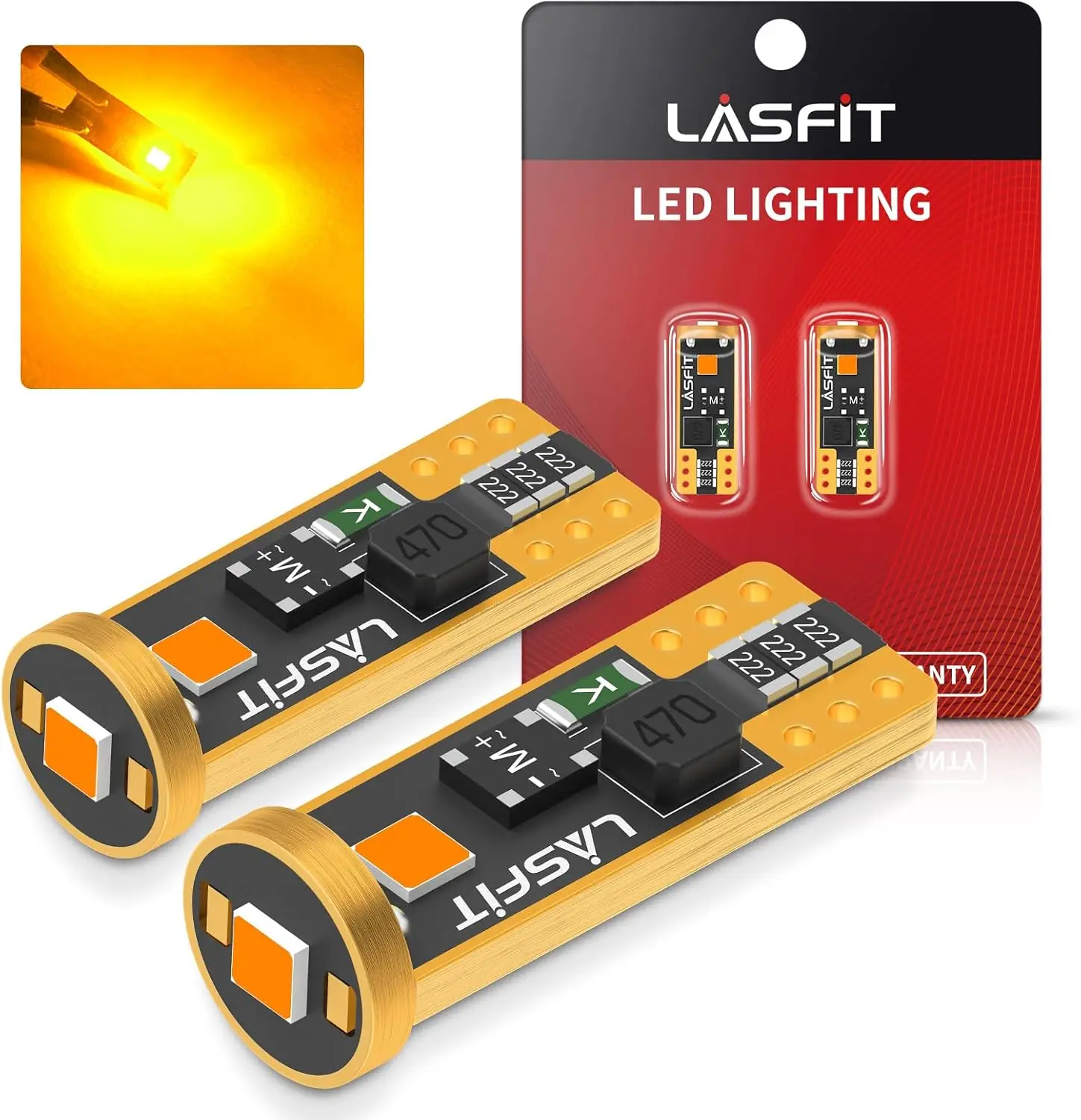 

2Pcs LASFIT 194 168 T10 2825 W5W Led Side Marker Light Bulb Amber Yellow Error Free Non-Polarity 400LM Extremely Super Bright