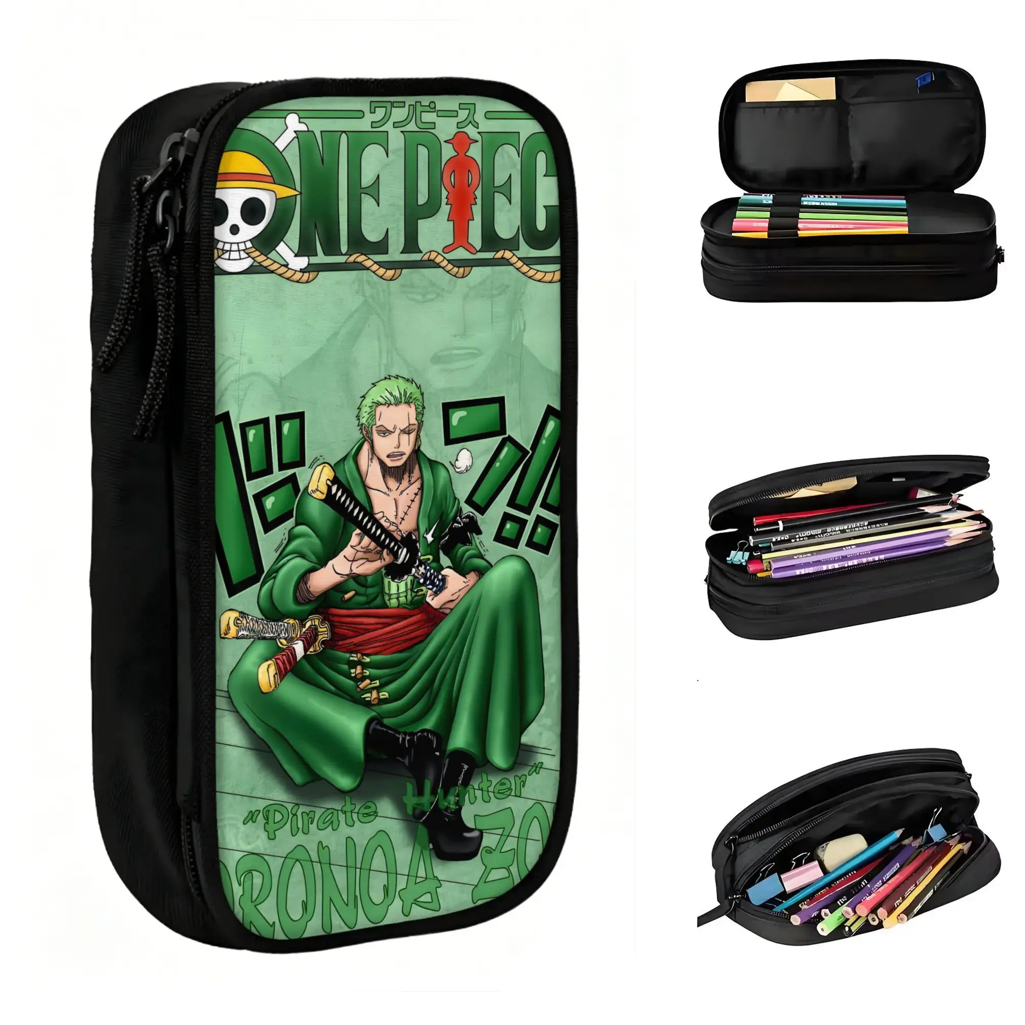 Benutzerdefiniertes koreanisches Comics One Piece Zoro Federmäppchen für Jungen und Mädchen – Große Aufbewahrungsbox für Stifte und Schreibwaren