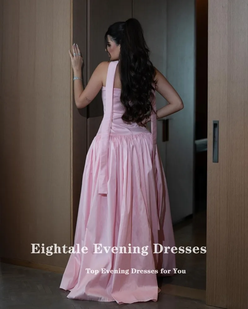 

Eightale Arabic Evening Dress Strapless Customized Satin A-Line Floor Length Pink Prom Wedding Party Gowns