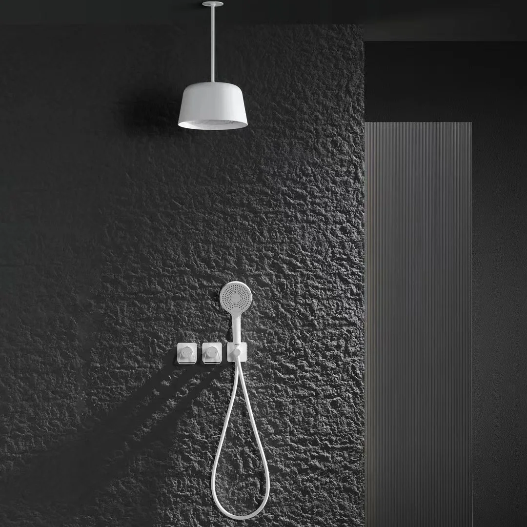 

Creative Full Brass White Ceiling Light Minimalist Hotel Rain Shower Set Wall Mounted