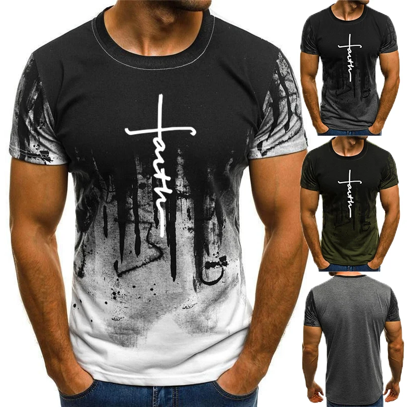 

Comfortable men's casual sports fitness camouflage splashed ink T-shirt short sleeved round neck fashionable casual T-shirt