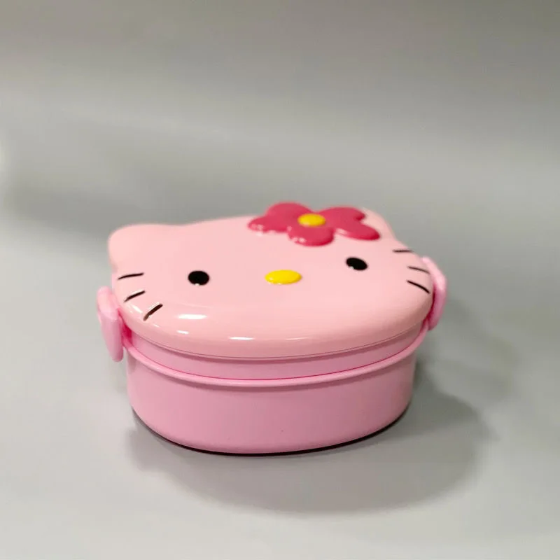 Hello Kitty Anime Cartoon Lunch Box Estojo de plástico para alimentos, Talheres selados, gato bonito KT Sanrio Cartoon, presentes para crianças