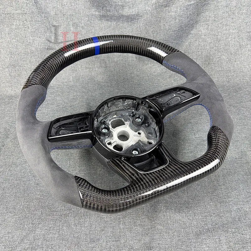 Leather flat bottom heated steering wheel for Audi A3 A4 A5 B9 semi-perforated heated sports steering wheel heated