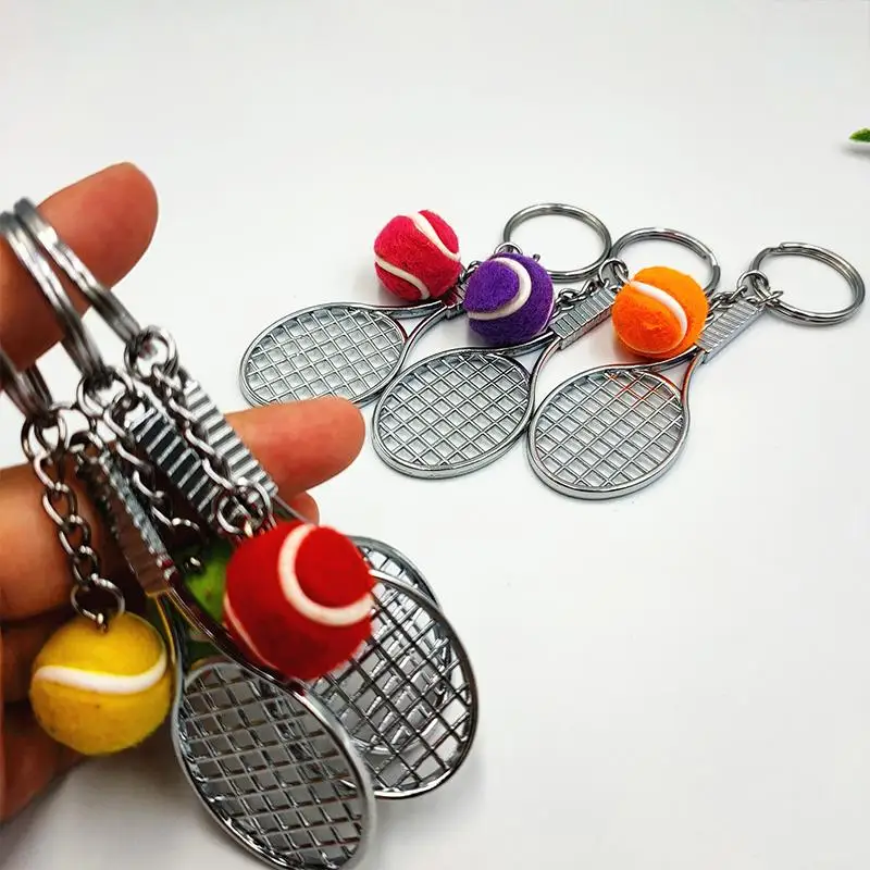 Tennis Racket Keychain Cute Sport Mini 6 Color Pendant Car Keyring Love Sports Gifts Women Men
