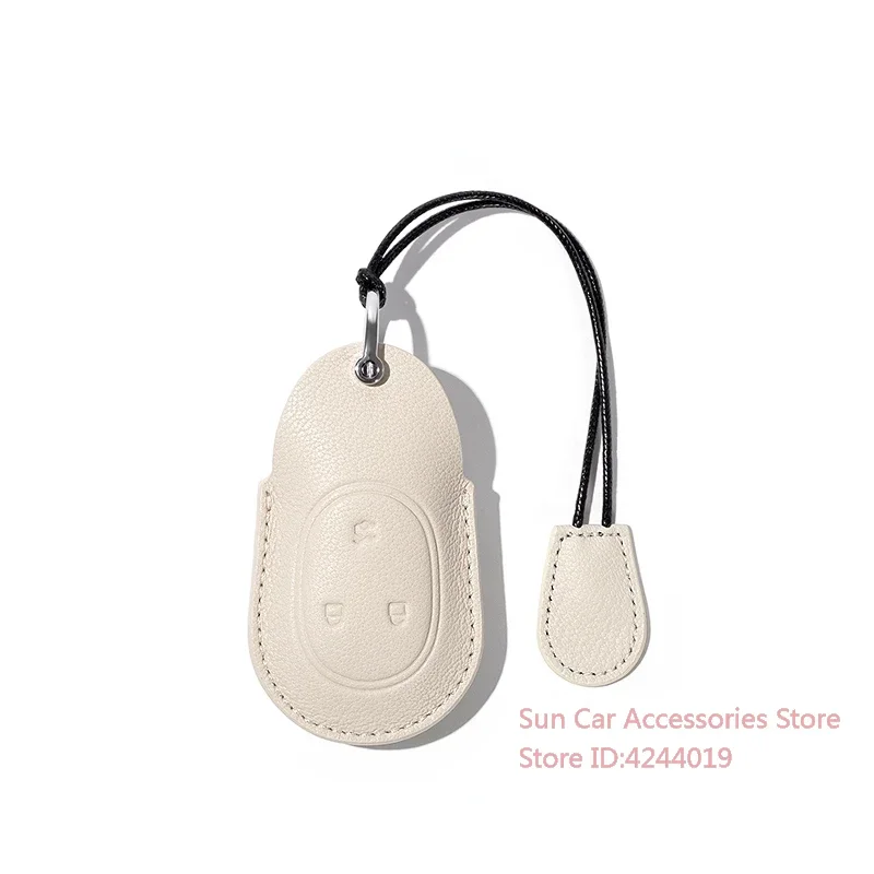 

For NIO ET5 ET7 Off White + Taro Purple Goat Skin Leather Car Remote Key Case Cover Keychain Accesorios