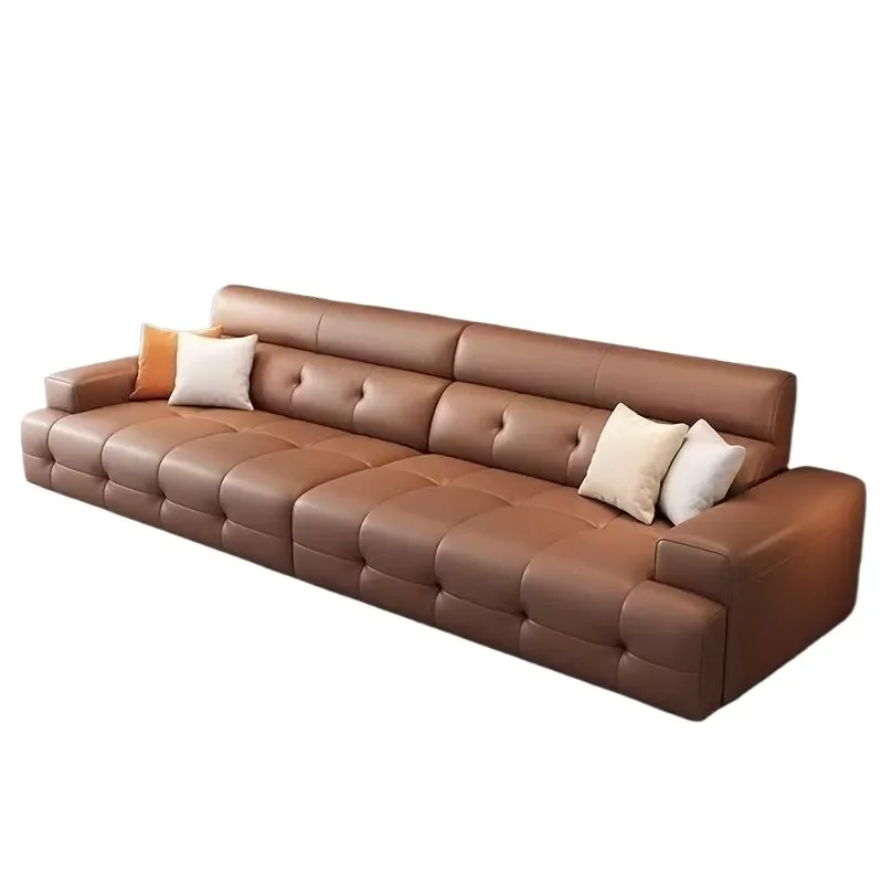 for sofa first layer cowhide simple modern size apartment living room Italian light luxury straight row leather sofa