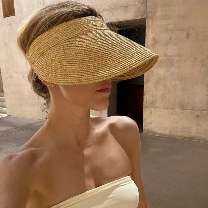 New Korean Version Summer Eaves Empty Top Sun Hat Raffia Headband Type Versatile Casual Roofless Beach Women\'s Straw Cap Gorras