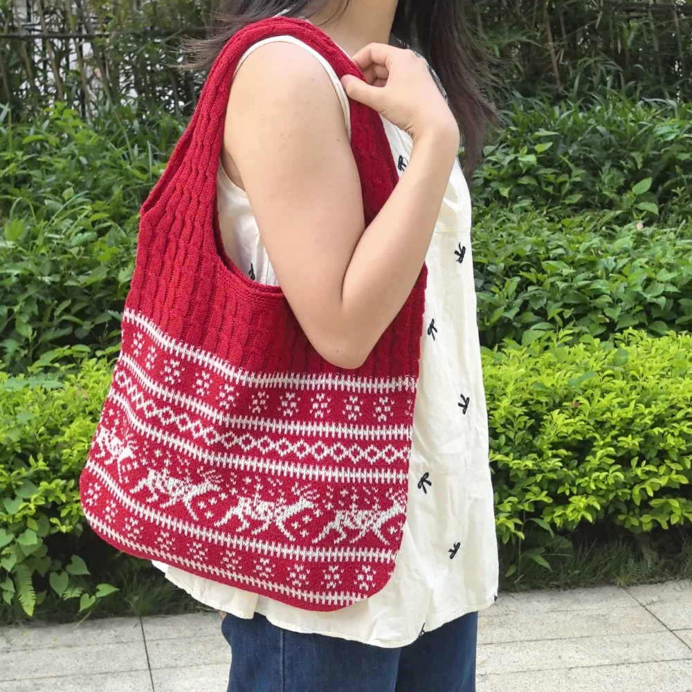 

‌ Рождественская вязаная сумка через плечо - модная большая вместительная сумка ручной работы 2025 года, женская сумка через плечо из мягкой сетки, праздничный подарок ‌