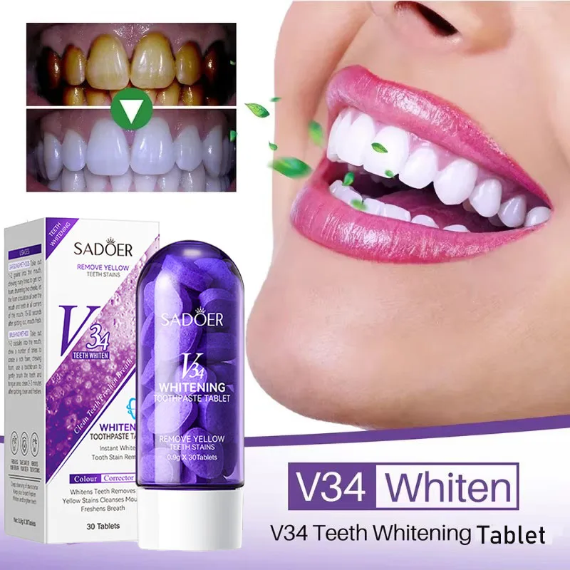 V34 Whitening Toothpaste Tablets Removes Tartar Clean Oral Hygiene Fresh Breath Reduce Yellowing Whitening Teeth Care Products