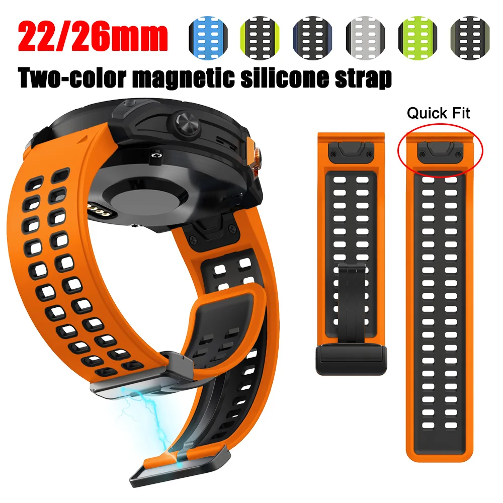 Il cinturino in silicone magnetico bicolore a sgancio rapido da 26/22 mm è adatto per Garmin Quatix 8/Fenix 8 7x 7 Pro/Forerunner 970 965 955