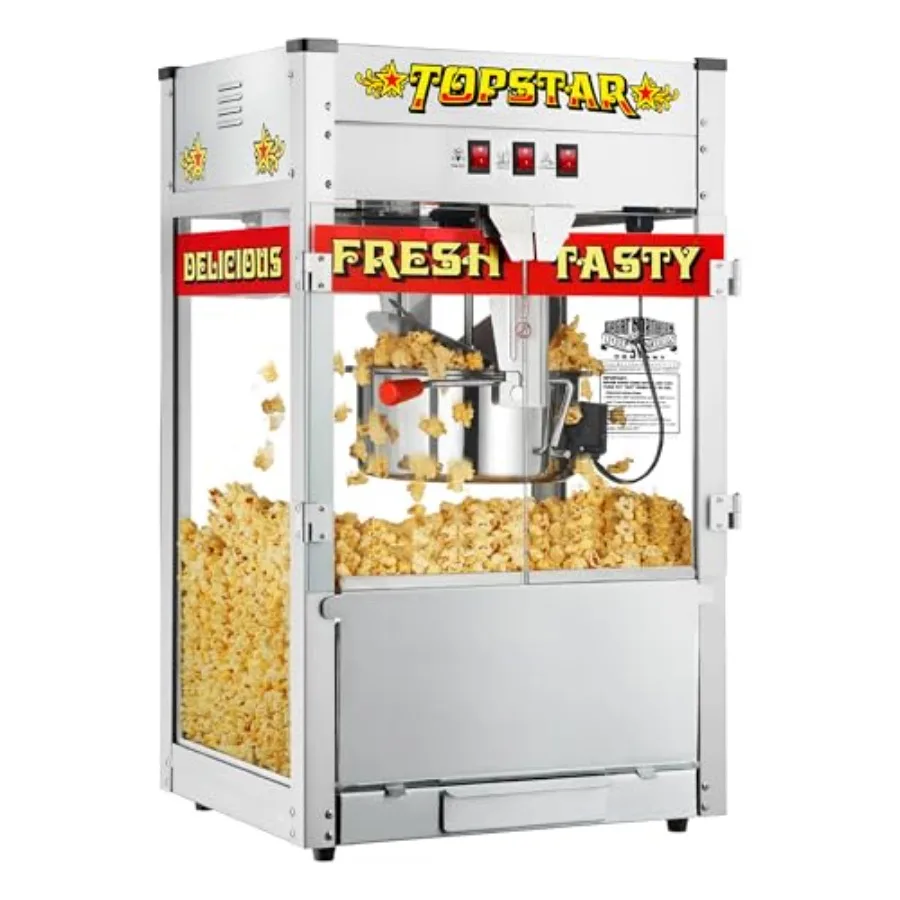 

Popcorn Machine with 12oz Stainless-Steel Kettle Red and Yellow Warming Light Kernel Tray and Accessories for Home Use