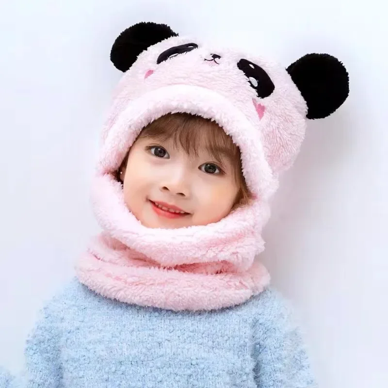 New Autumn and Winter Cute Children Cartoon Scarf Hat Two-piece Double Fleece Warmth Boy Girl Child Adult Parent-child Baby Hat