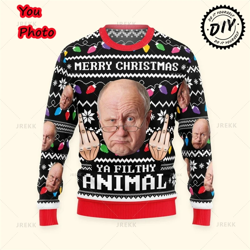 Zdjęcia Druk 3D Brzydkie Świąteczne Swetry - Niestandardowe Zdjęcie Męski Sweter Xmas Wesołych Świąt Bluzy Topy Bluza Crew Neck