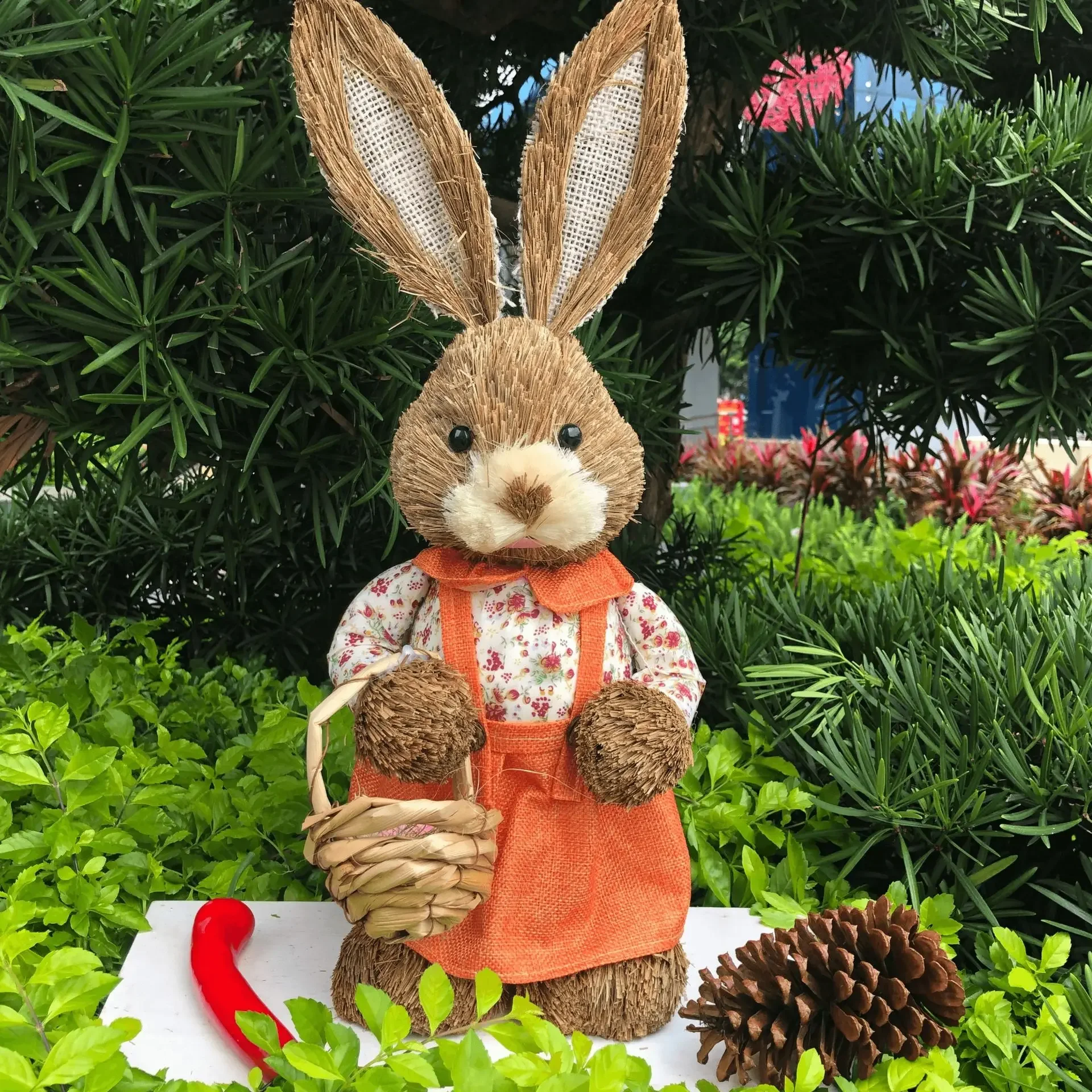 

35CM Easter Straw Rabbit Simulation Rabbit Artificial Home Garden Rabbit Decoration Easter Theme Party Filled Eggs Supplies Gift