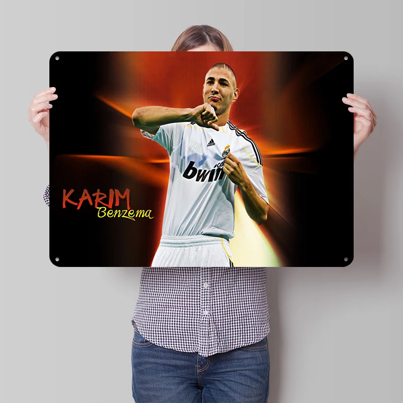 Póster Metálico de Fútbol de Karim Benzema, Arte de Pared Personalizado, Letreros Retro Vintage de Hojalata para Decoración de Cuarto de Hombre, Apartamento, Decoración de Habitación
