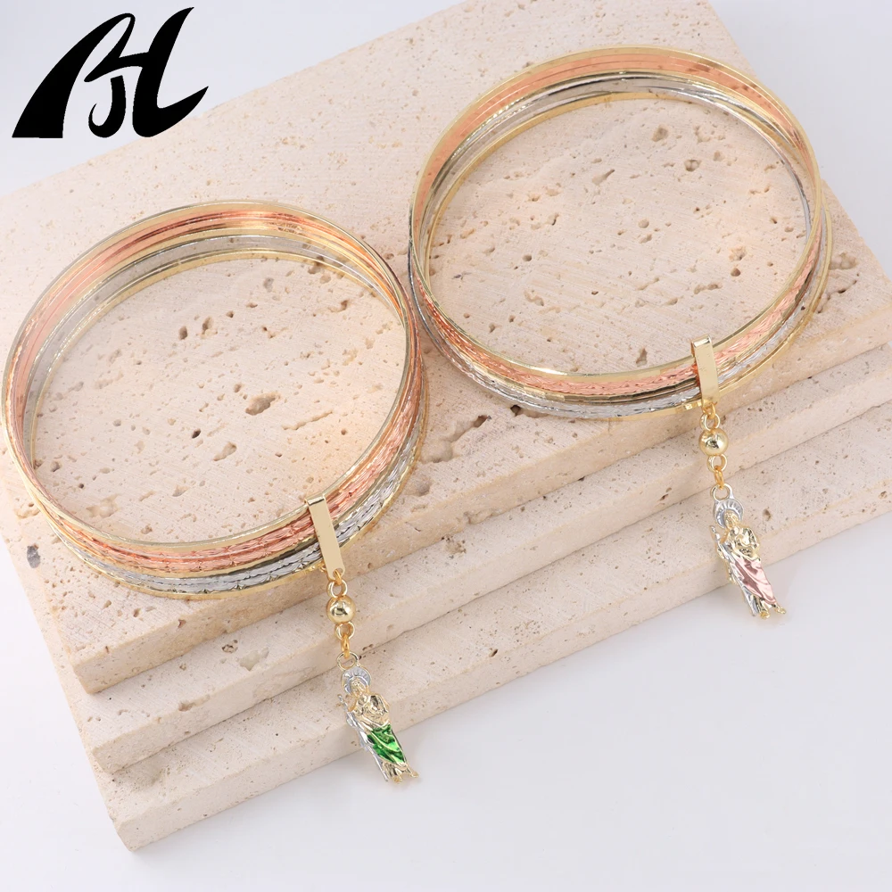 

Three-color multi-layer seven-layer coil fixed bracelet Saint Jude religious pendant embellish Semanario En Oro Laminado bangles